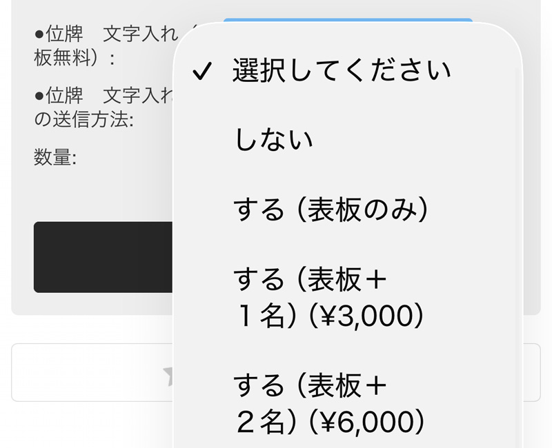 位牌文字入れ オプション選択画像